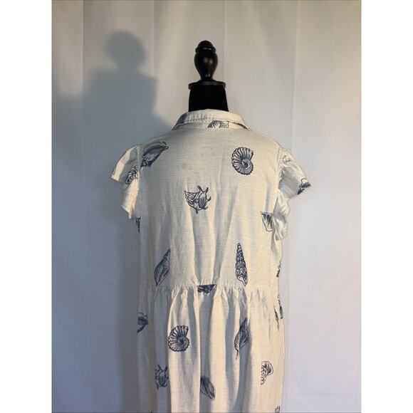 June & Delancey Cream Blue Seashell Tiered V- Neck Women’s DressBeach Costal Xl - Picture 9 of 13